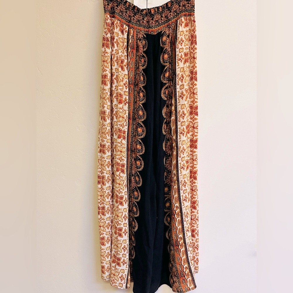 Free People Black and Rust Wide Leg Jumpsuit Pants